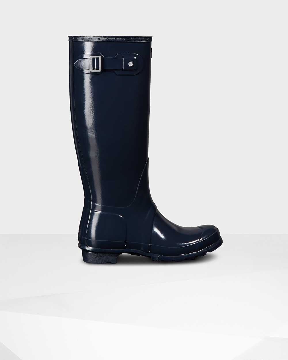 Hunter Women's Original Tall Gloss Tall Wellington Boots Navy,UQSL65021